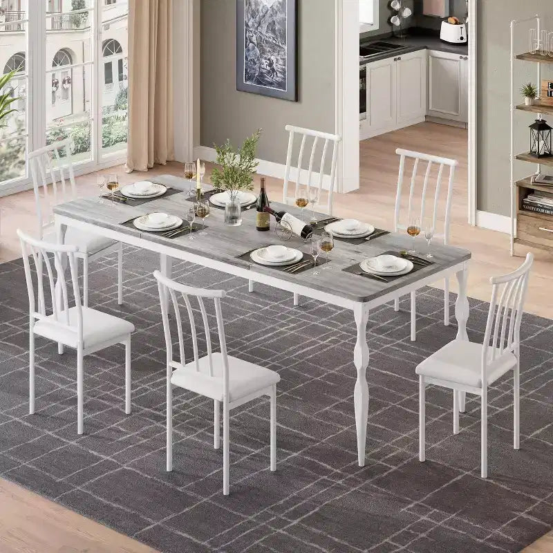 COZONY 78 Farmhouse Dining Table, Rectangular Wood Table for 6-8, Heavy Duty Legs, Wash Grey Finish