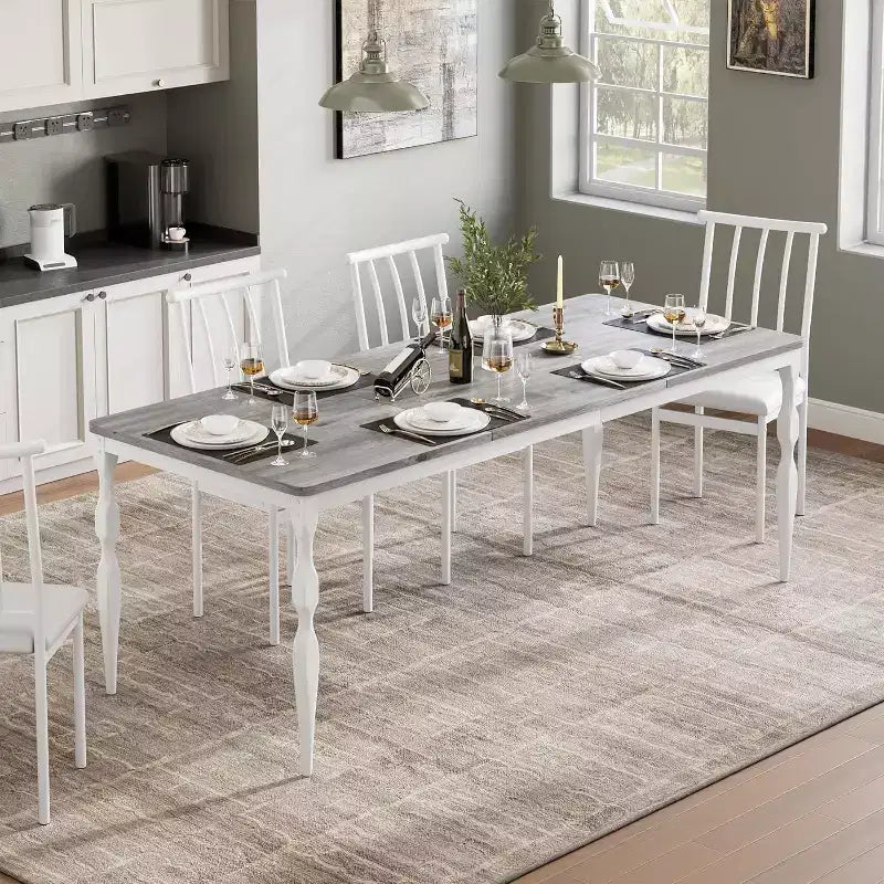 COZONY 78 Farmhouse Dining Table, Rectangular Wood Table for 6-8, Heavy Duty Legs, Wash Grey Finish