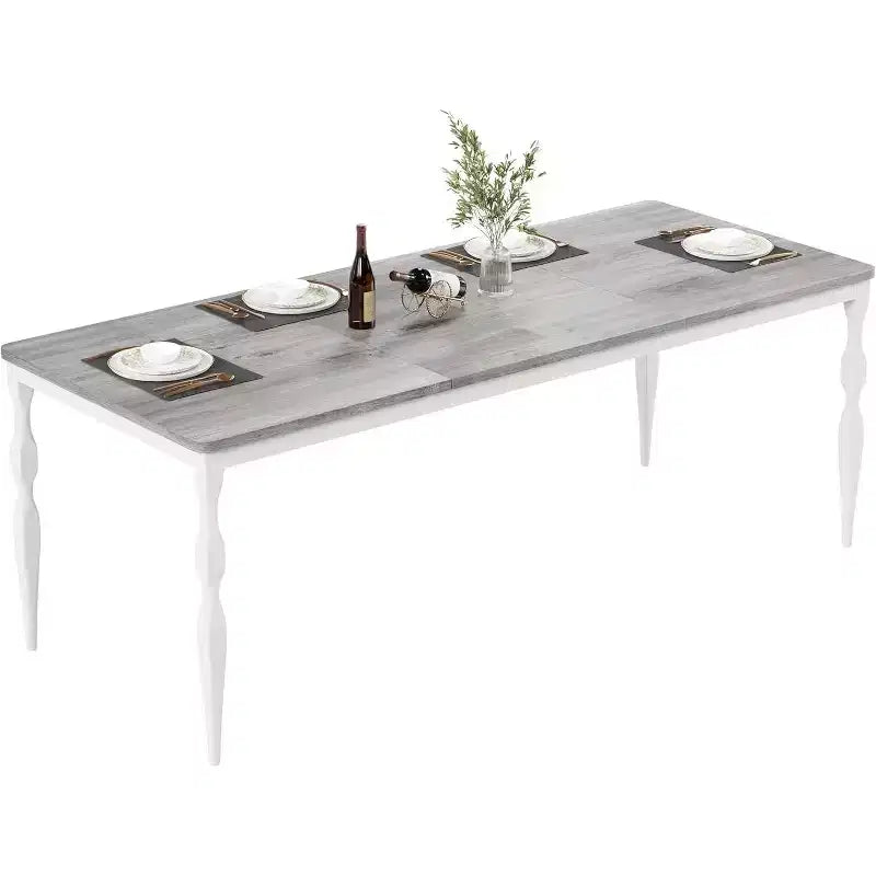 COZONY 78 Farmhouse Dining Table, Rectangular Wood Table for 6-8, Heavy Duty Legs, Wash Grey Finish
