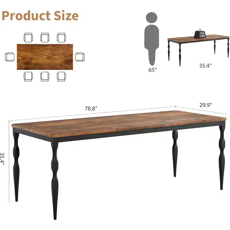 COZONY 78 Farmhouse Dining Table, Rectangular Wood Table for 6-8, Heavy Duty Legs, Wash Grey Finish