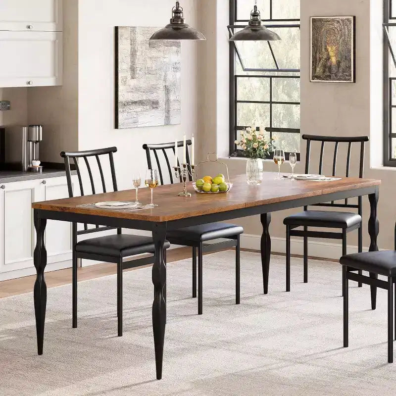 COZONY 78 Farmhouse Dining Table, Rectangular Wood Table for 6-8, Heavy Duty Legs, Wash Grey Finish