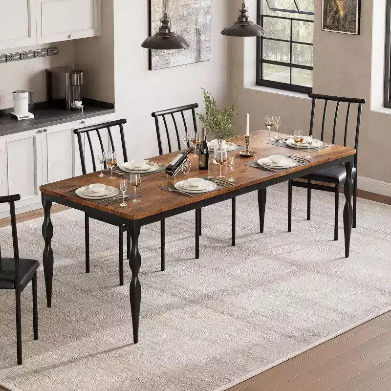 COZONY 78 Farmhouse Dining Table, Rectangular Wood Table for 6-8, Heavy Duty Legs, Wash Grey Finish