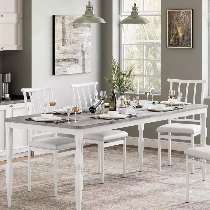 COZONY 78 Farmhouse Dining Table, Rectangular Wood Table for 6-8, Heavy Duty Legs, Wash Grey Finish