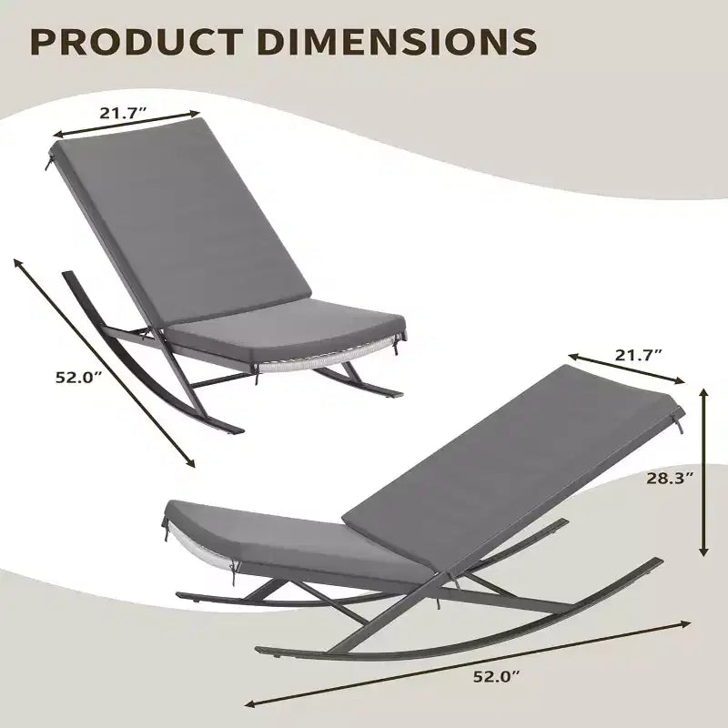Ensemble de 2 chaises longues à bascule d'extérieur GustoWave, avec coussins amovibles, parfaites pour la sieste et la détente, gris