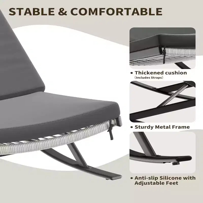 Ensemble de 2 chaises longues à bascule d'extérieur GustoWave, avec coussins amovibles, parfaites pour la sieste et la détente, gris