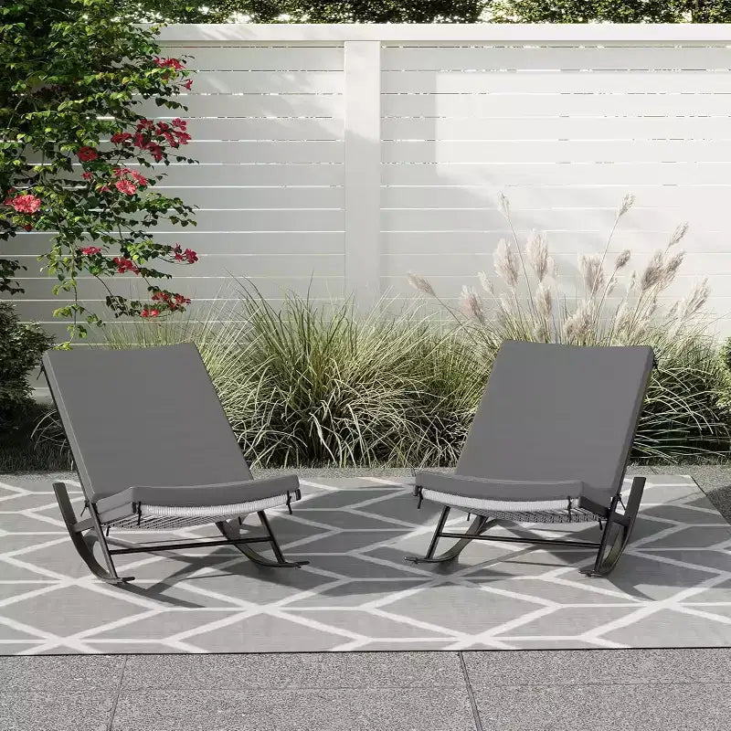 Ensemble de 2 chaises longues à bascule d'extérieur GustoWave, avec coussins amovibles, parfaites pour la sieste et la détente, gris