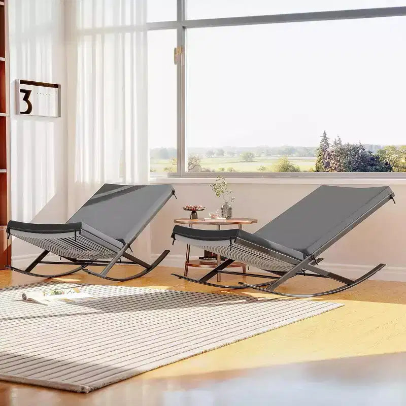 Ensemble de 2 chaises longues à bascule d'extérieur GustoWave, avec coussins amovibles, parfaites pour la sieste et la détente, gris
