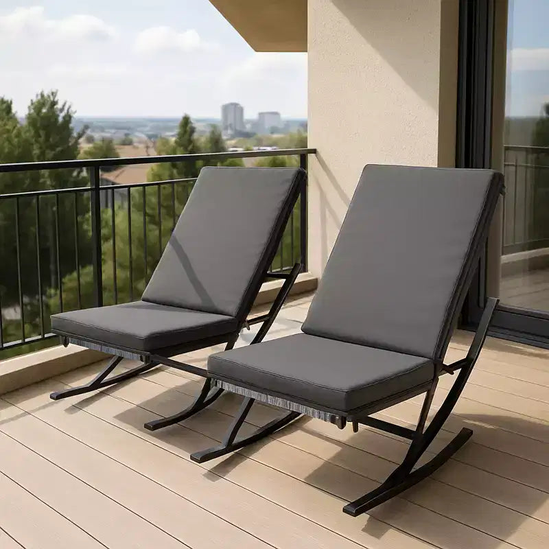 Ensemble de 2 chaises longues à bascule d'extérieur GustoWave, avec coussins amovibles, parfaites pour la sieste et la détente, gris