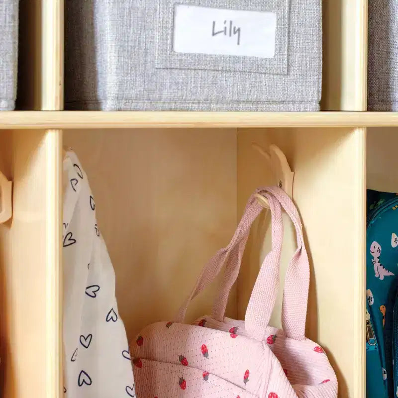 Guidecraft EdQ 10-Section Wooden Storage Locker for Classroom, Kids Natural Wood Cubby Organizer with Shelves and Hooks for Coats