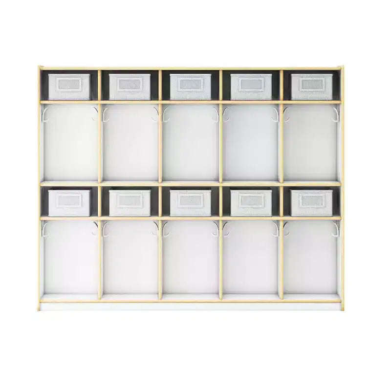 Guidecraft EdQ 10-Section Wooden Storage Locker for Classroom, Kids Natural Wood Cubby Organizer with Shelves and Hooks for Coats