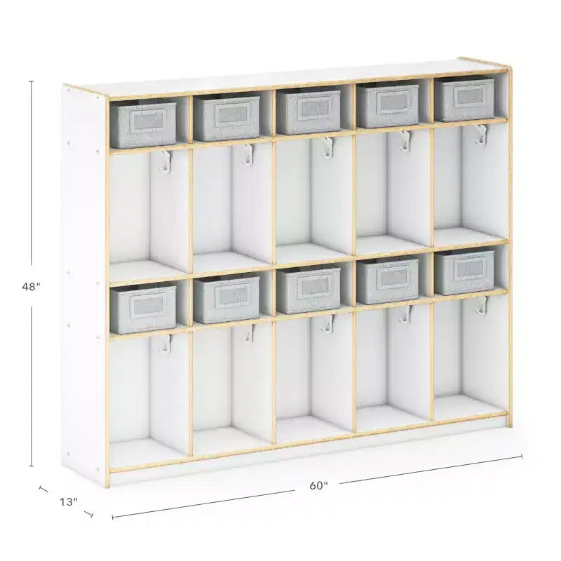 Guidecraft EdQ 10-Section Wooden Storage Locker for Classroom, Kids Natural Wood Cubby Organizer with Shelves and Hooks for Coats