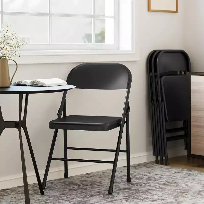 All-Steel Folding Chairs with Backrest, Heavy Duty Metal Foldable Dining Chair Hold Up to 350 LBS, for Office, Indoor & Outdoor Events