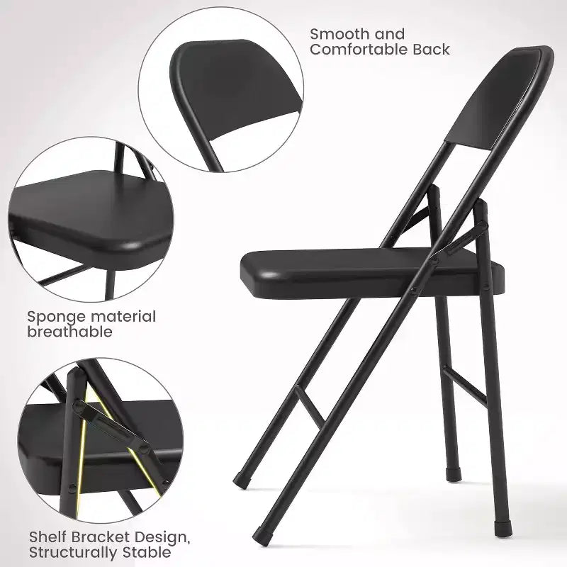 All-Steel Folding Chairs with Backrest, Heavy Duty Metal Foldable Dining Chair Hold Up to 350 LBS, for Office, Indoor & Outdoor Events