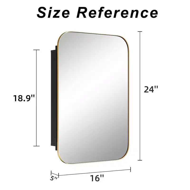 PexFix 24 x 16 Bathroom Cabinet with Mirror Stainless Steel Frame and 2 Adjustable Shelves Wall Medicine Cabinets Mirrors Rectangle Recessed Gold