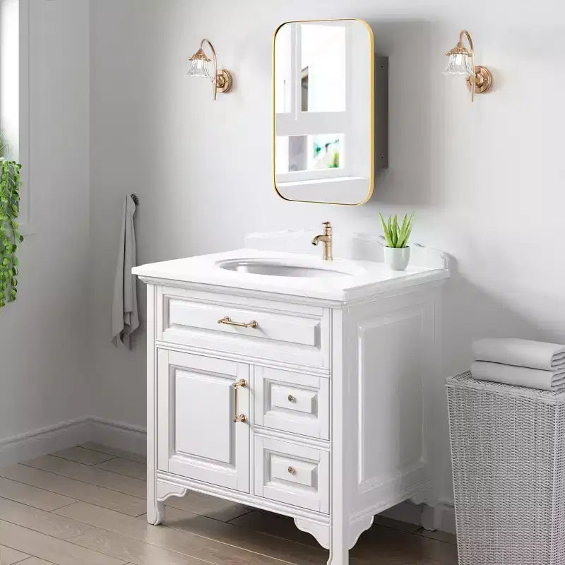 PexFix 24 x 16 Bathroom Cabinet with Mirror Stainless Steel Frame and 2 Adjustable Shelves Wall Medicine Cabinets Mirrors Rectangle Recessed Gold