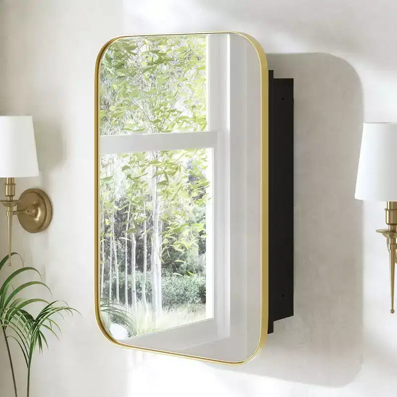PexFix 24 x 16 Bathroom Cabinet with Mirror Stainless Steel Frame and 2 Adjustable Shelves Wall Medicine Cabinets Mirrors Rectangle Recessed Gold