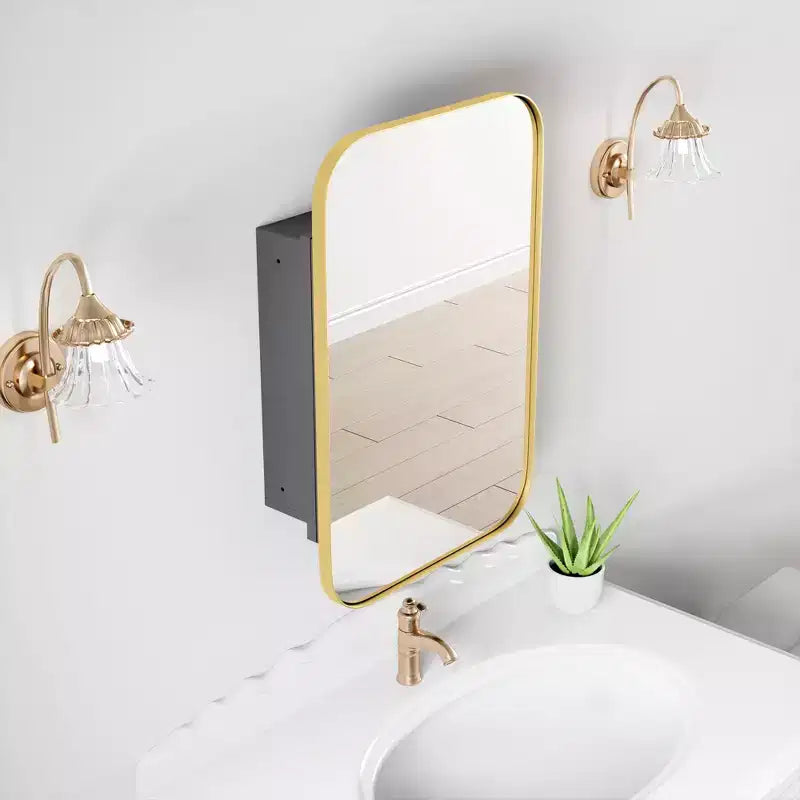 PexFix 24 x 16 Bathroom Cabinet with Mirror Stainless Steel Frame and 2 Adjustable Shelves Wall Medicine Cabinets Mirrors Rectangle Recessed Gold