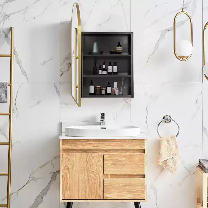 PexFix 36 x 24 Arched Recessed Bathroom Cabinet with Mirror Stainless Steel Frame and 2 Adjustable Shelves Wall Medicine Cabinets Mirrors Gold