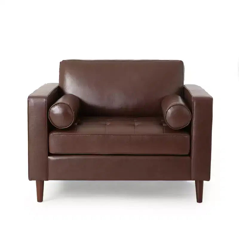 GDFStudio Hixon Contemporary Faux Leather Tufted Club Chair with Bolster Pillows