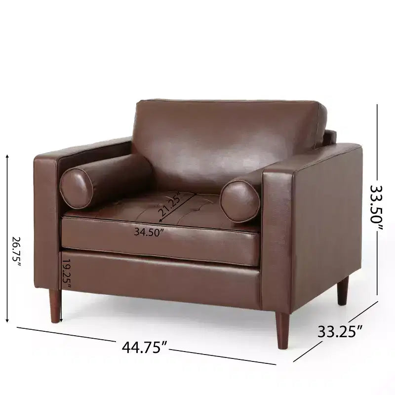 GDFStudio Hixon Contemporary Faux Leather Tufted Club Chair with Bolster Pillows