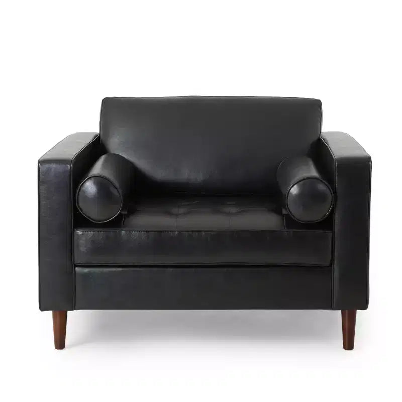 GDFStudio Hixon Contemporary Faux Leather Tufted Club Chair with Bolster Pillows
