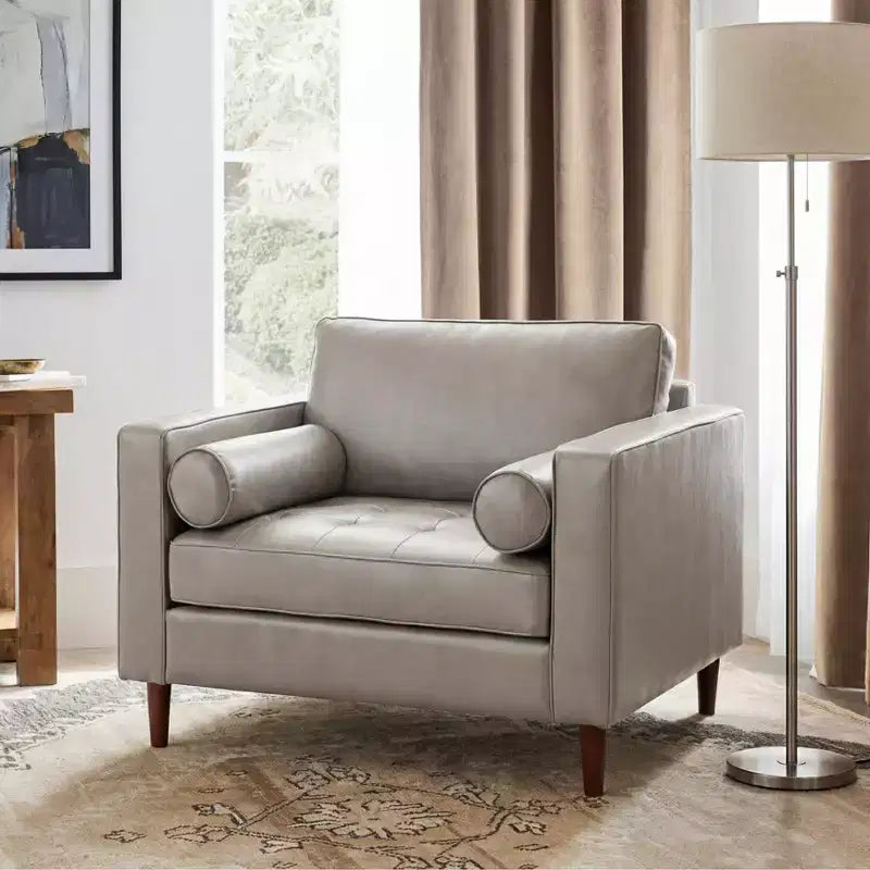 GDFStudio Hixon Contemporary Faux Leather Tufted Club Chair with Bolster Pillows