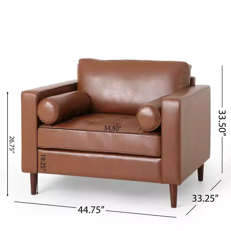 GDFStudio Hixon Contemporary Faux Leather Tufted Club Chair with Bolster Pillows