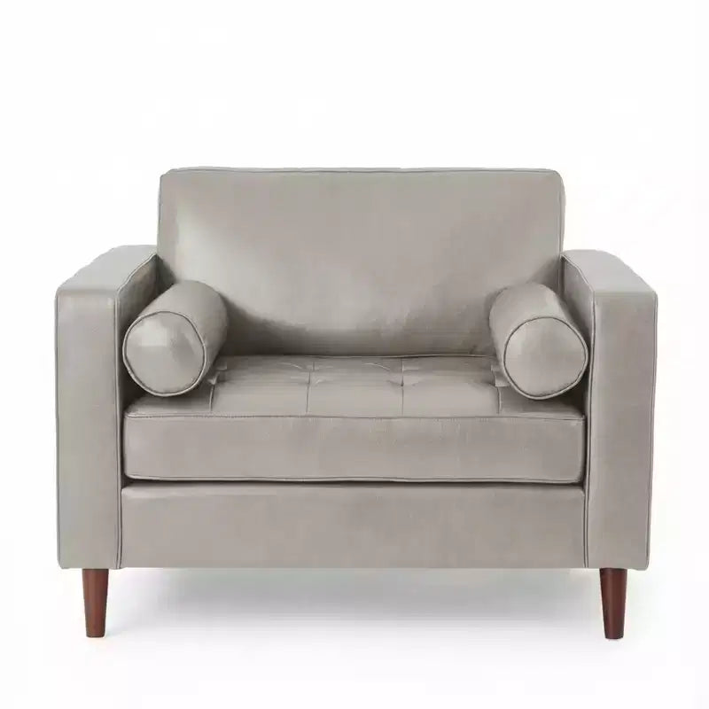 GDFStudio Hixon Contemporary Faux Leather Tufted Club Chair with Bolster Pillows