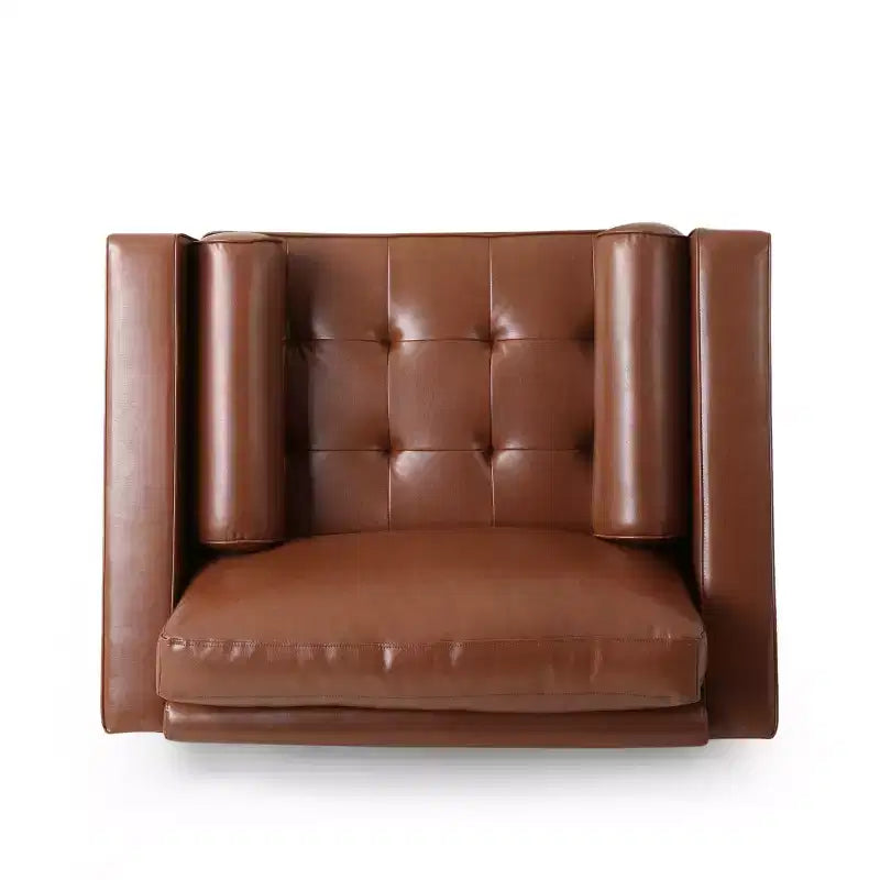 GDFStudio Hixon Contemporary Faux Leather Tufted Club Chair with Bolster Pillows