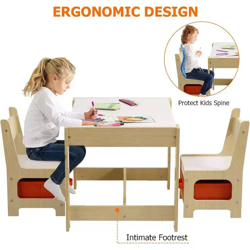Kids' Table & Chair Sets 4 in 1 Wooden Children Activity Table w/Storage Removable Tabletop with Blackboard for Children Drawing Reading Art Craft