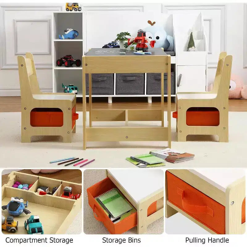 Kids' Table & Chair Sets 4 in 1 Wooden Children Activity Table w/Storage Removable Tabletop with Blackboard for Children Drawing Reading Art Craft