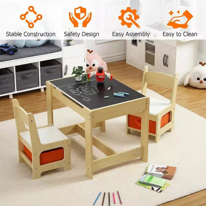 Kids' Table & Chair Sets 4 in 1 Wooden Children Activity Table w/Storage Removable Tabletop with Blackboard for Children Drawing Reading Art Craft