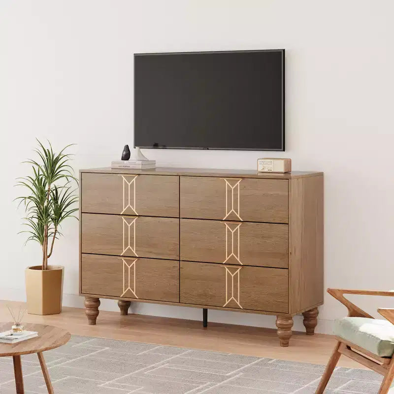COZONY Modern Wooden 6-Drawer Dresser with Vintage Pattern & Deep Drawers  Chest for Bedroom, Living Room & Entryway Storage