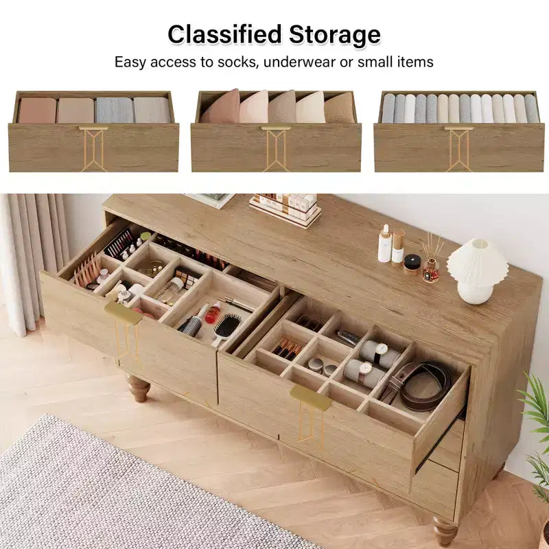 COZONY Modern Wooden 6-Drawer Dresser with Vintage Pattern & Deep Drawers  Chest for Bedroom, Living Room & Entryway Storage