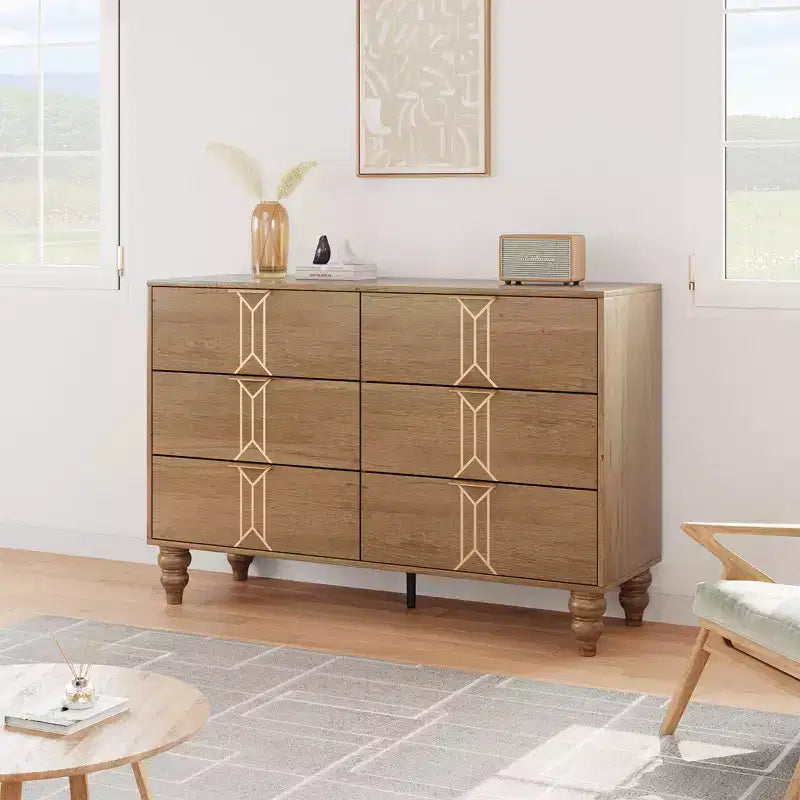COZONY Modern Wooden 6-Drawer Dresser with Vintage Pattern & Deep Drawers  Chest for Bedroom, Living Room & Entryway Storage