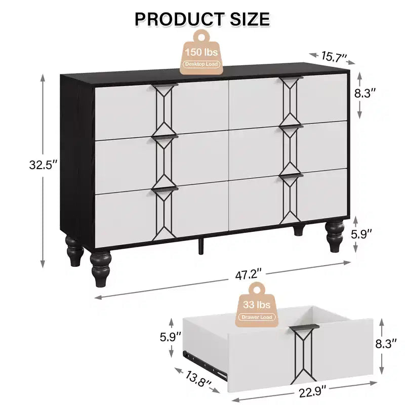 COZONY Modern Wooden 6-Drawer Dresser with Vintage Pattern & Deep Drawers  Chest for Bedroom, Living Room & Entryway Storage