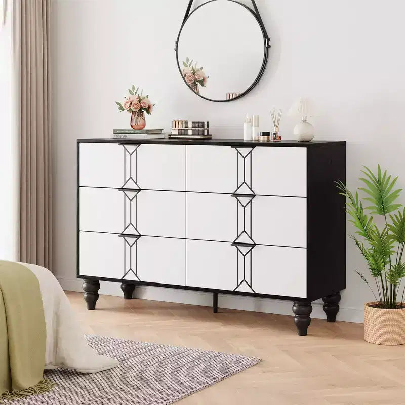 COZONY Modern Wooden 6-Drawer Dresser with Vintage Pattern & Deep Drawers  Chest for Bedroom, Living Room & Entryway Storage