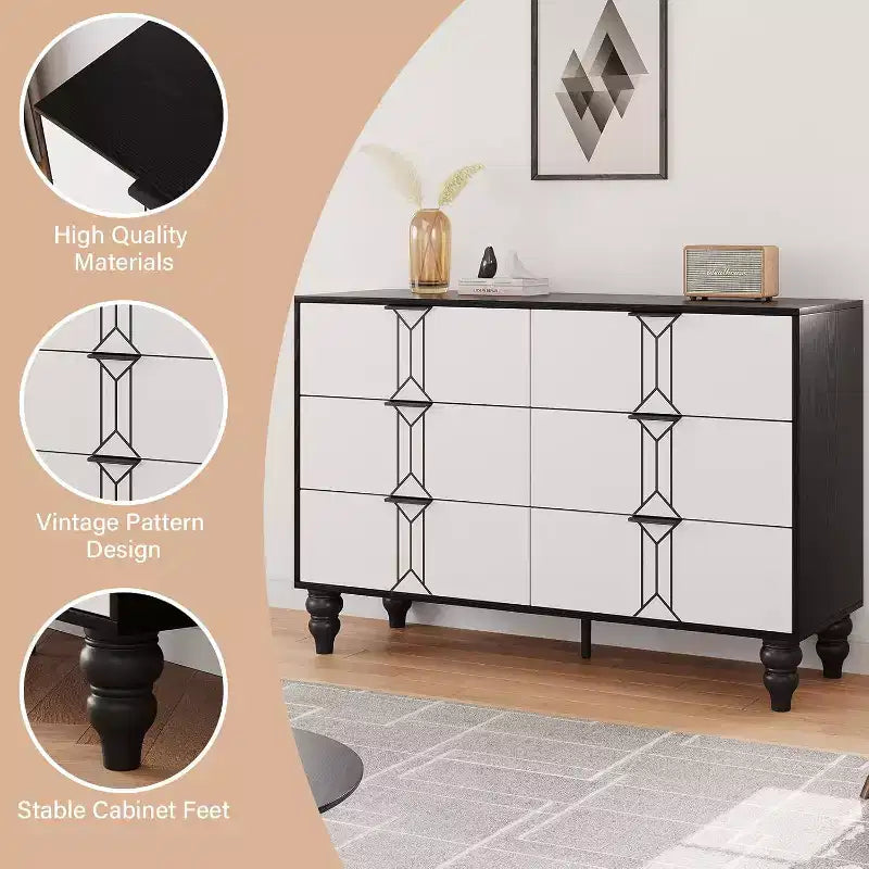 COZONY Modern Wooden 6-Drawer Dresser with Vintage Pattern & Deep Drawers  Chest for Bedroom, Living Room & Entryway Storage