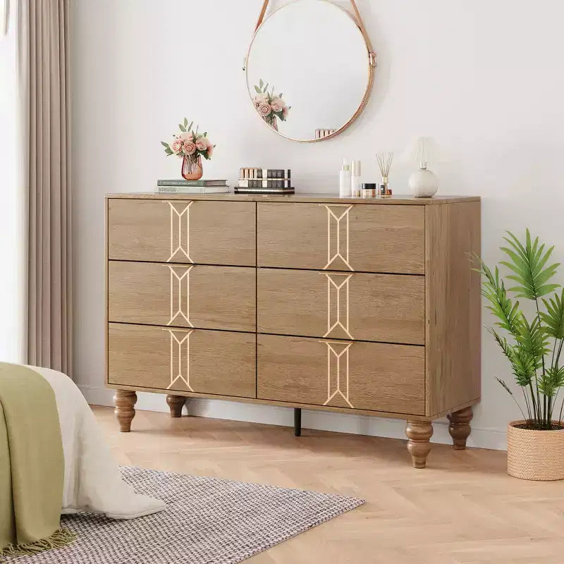COZONY Modern Wooden 6-Drawer Dresser with Vintage Pattern & Deep Drawers  Chest for Bedroom, Living Room & Entryway Storage