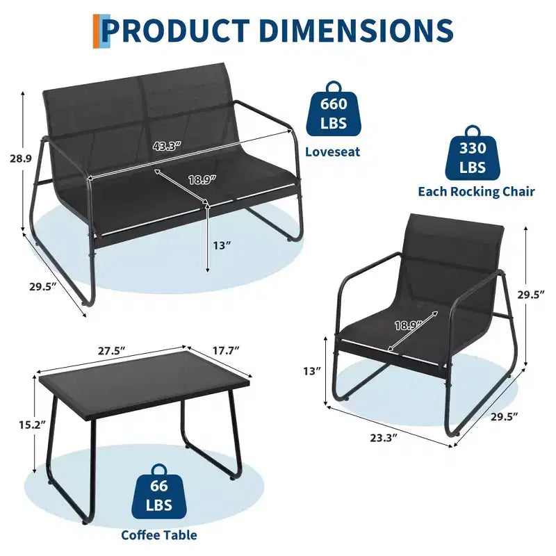 Ensemble de conversation d'extérieur 4 pièces TROPOW