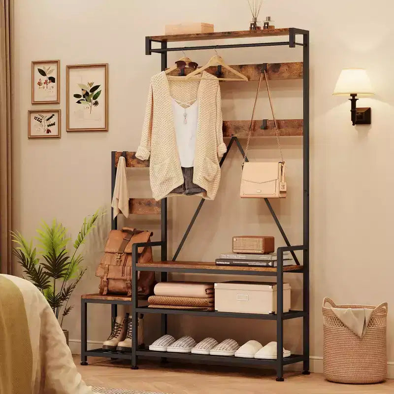 GustoWave Hall Tree with Bench and Shoe Storage Parent-Child Coat Rack Shoe Bench Coat Tree Entryway Organizer with Shoe Rack, Storage Cubbies, Hooks