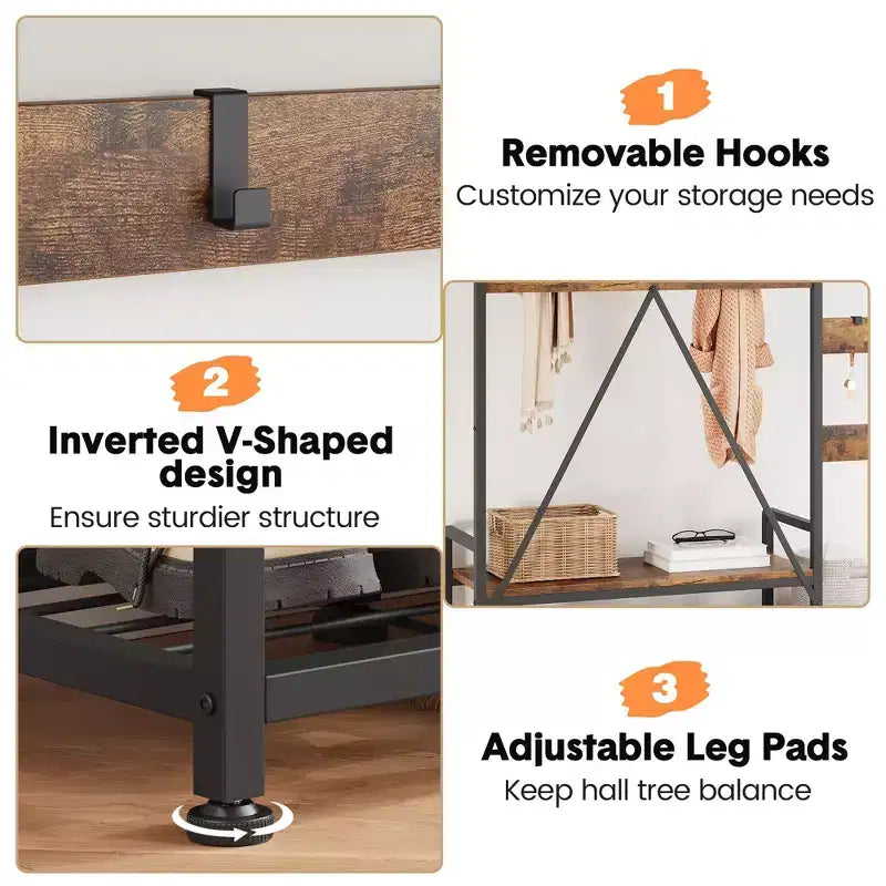 GustoWave Hall Tree with Bench and Shoe Storage Parent-Child Coat Rack Shoe Bench Coat Tree Entryway Organizer with Shoe Rack, Storage Cubbies, Hooks