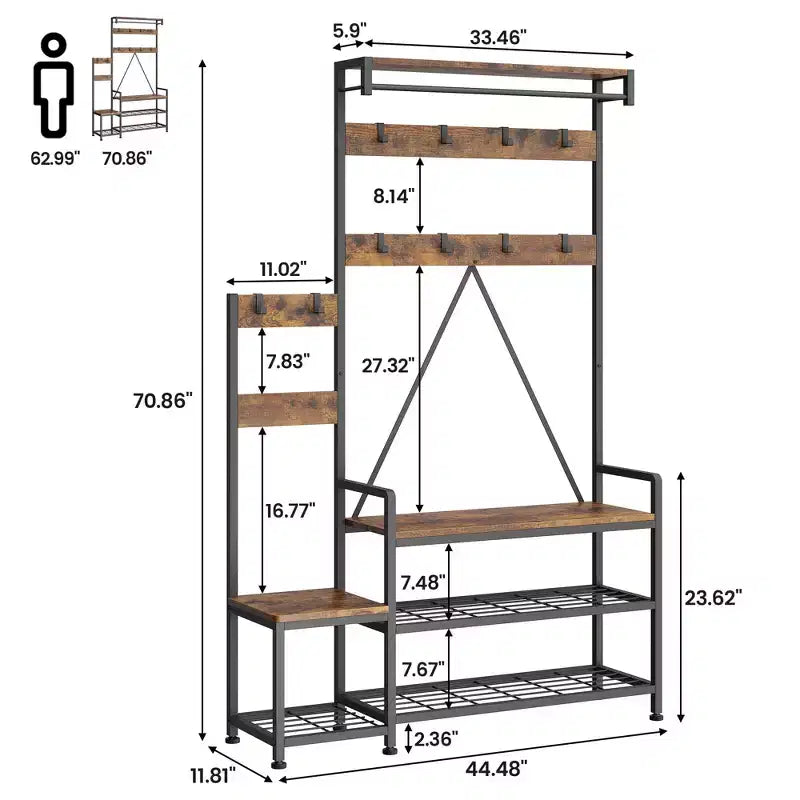 GustoWave Hall Tree with Bench and Shoe Storage Parent-Child Coat Rack Shoe Bench Coat Tree Entryway Organizer with Shoe Rack, Storage Cubbies, Hooks