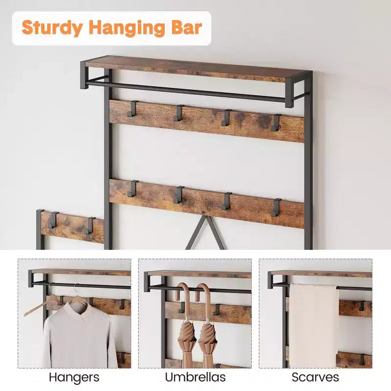 GustoWave Hall Tree with Bench and Shoe Storage Parent-Child Coat Rack Shoe Bench Coat Tree Entryway Organizer with Shoe Rack, Storage Cubbies, Hooks