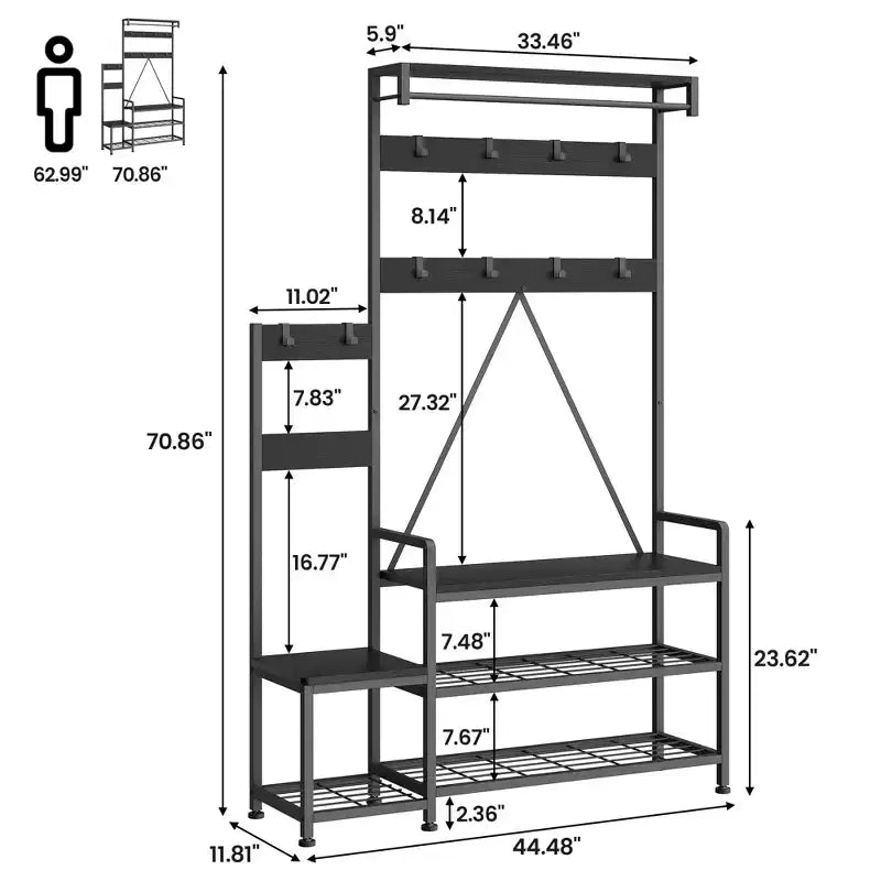 GustoWave Hall Tree with Bench and Shoe Storage Parent-Child Coat Rack Shoe Bench Coat Tree Entryway Organizer with Shoe Rack, Storage Cubbies, Hooks