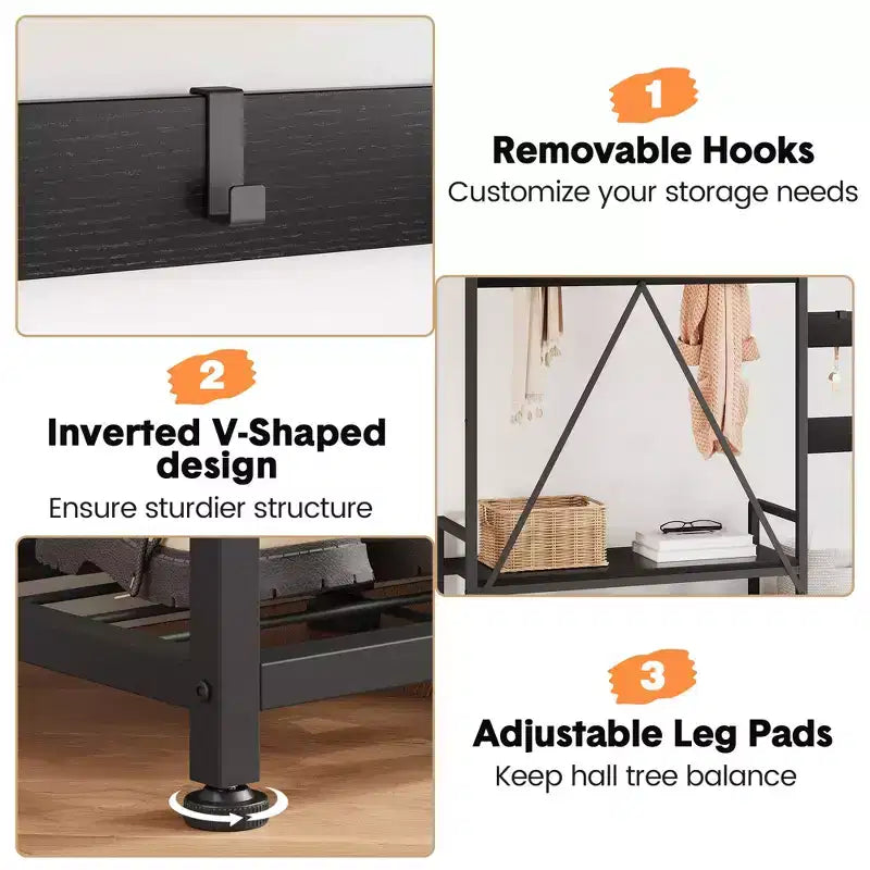 GustoWave Hall Tree with Bench and Shoe Storage Parent-Child Coat Rack Shoe Bench Coat Tree Entryway Organizer with Shoe Rack, Storage Cubbies, Hooks