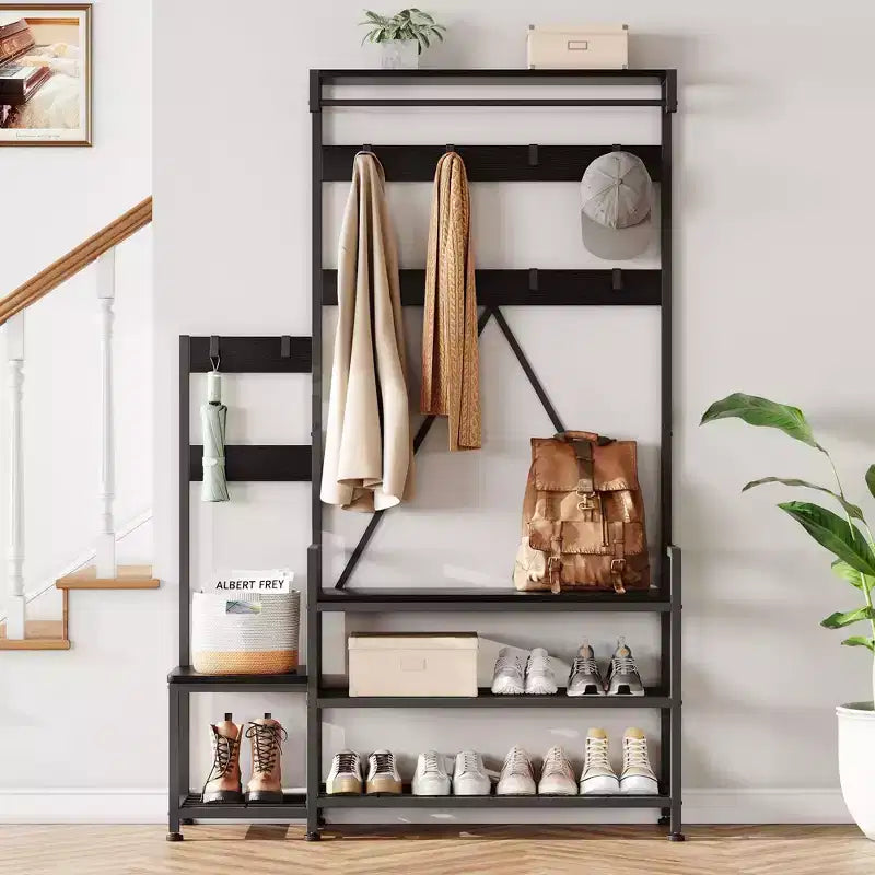 GustoWave Hall Tree with Bench and Shoe Storage Parent-Child Coat Rack Shoe Bench Coat Tree Entryway Organizer with Shoe Rack, Storage Cubbies, Hooks