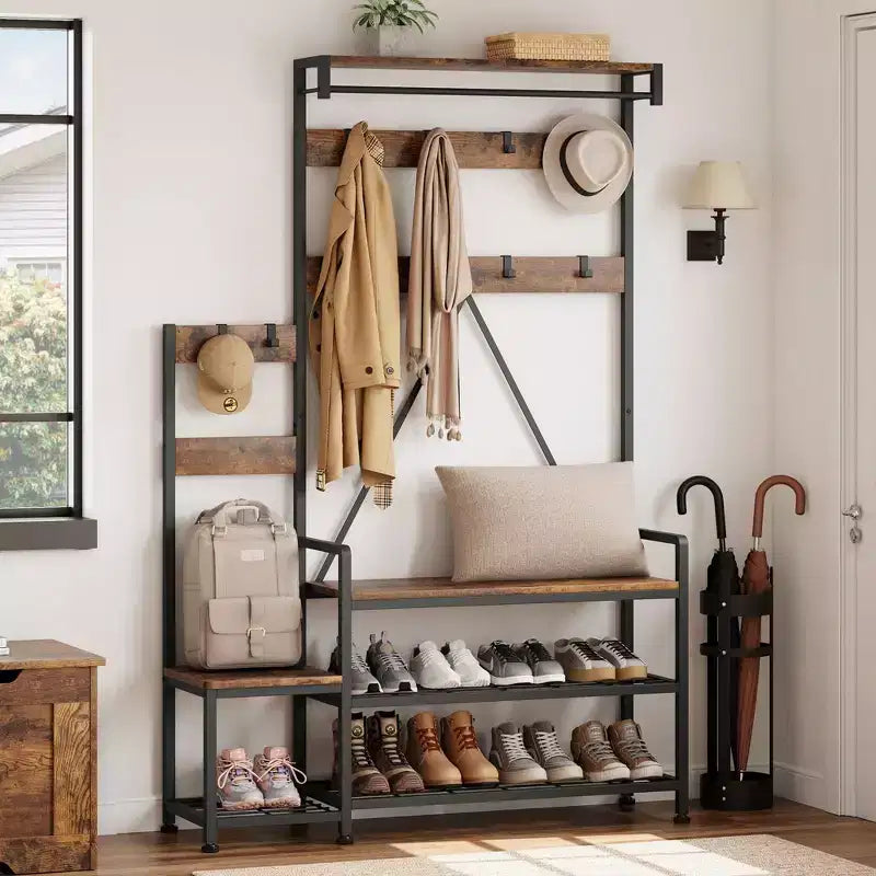 GustoWave Hall Tree with Bench and Shoe Storage Parent-Child Coat Rack Shoe Bench Coat Tree Entryway Organizer with Shoe Rack, Storage Cubbies, Hooks