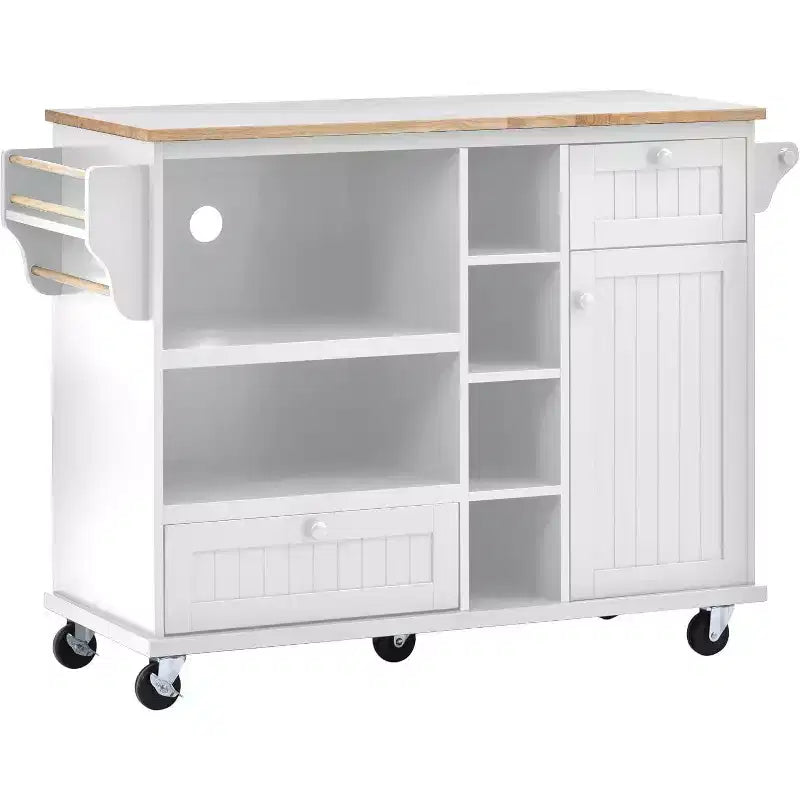 Acekool 50.8 Kitchen Island Cart with Locking Wheels, Storage Drawer & Spice Rack - Mobile Workstation with Towel Bar