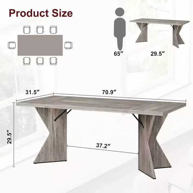 70.9 Farmhouse Dining Table - Seats 6 with Sturdy V-Legs for Kitchen & Dining Room
